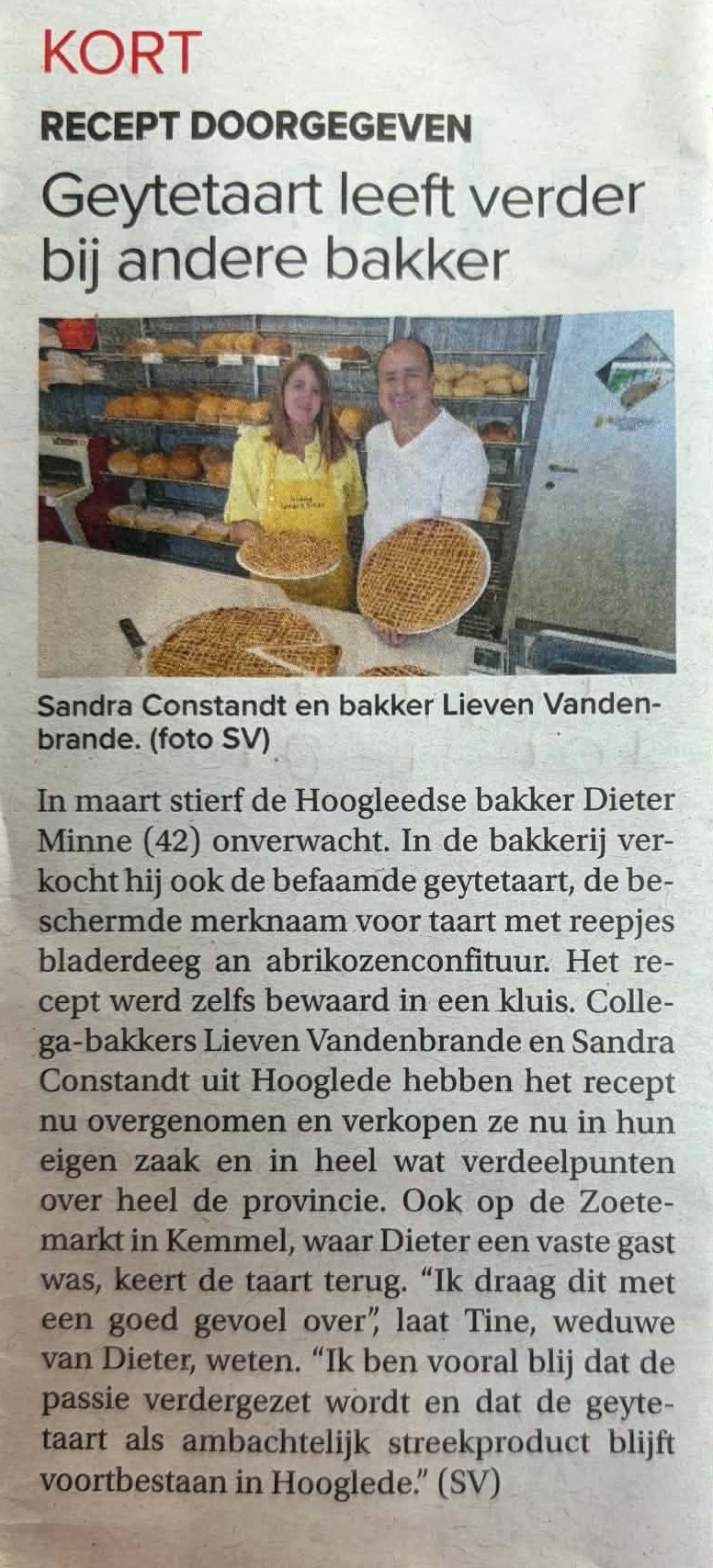 Krantenartikel over de Geytetaart